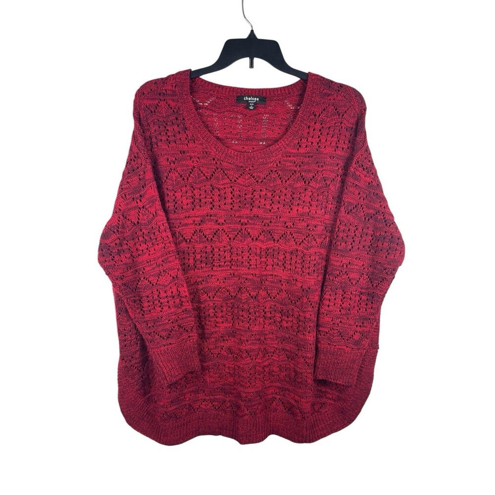 Chelsea Studio Red Open Knit Pullover Sweater Women’s 2X Scoop Neck